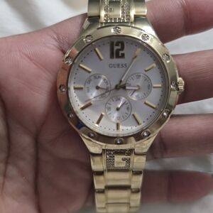 Guess Gold Watch with Crystal Details, Fits 6 Inch Wrist Or Smaller